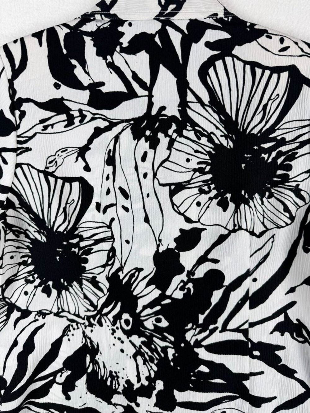 Allison Daley Womens Petite Floral Button-Up Shirt 4P Black & White Short Sleeve - Picture 5 of 14